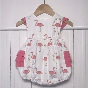 LIL CACTUS EUC 100% Cotton Flamingo Ruffle Crossback Bubble